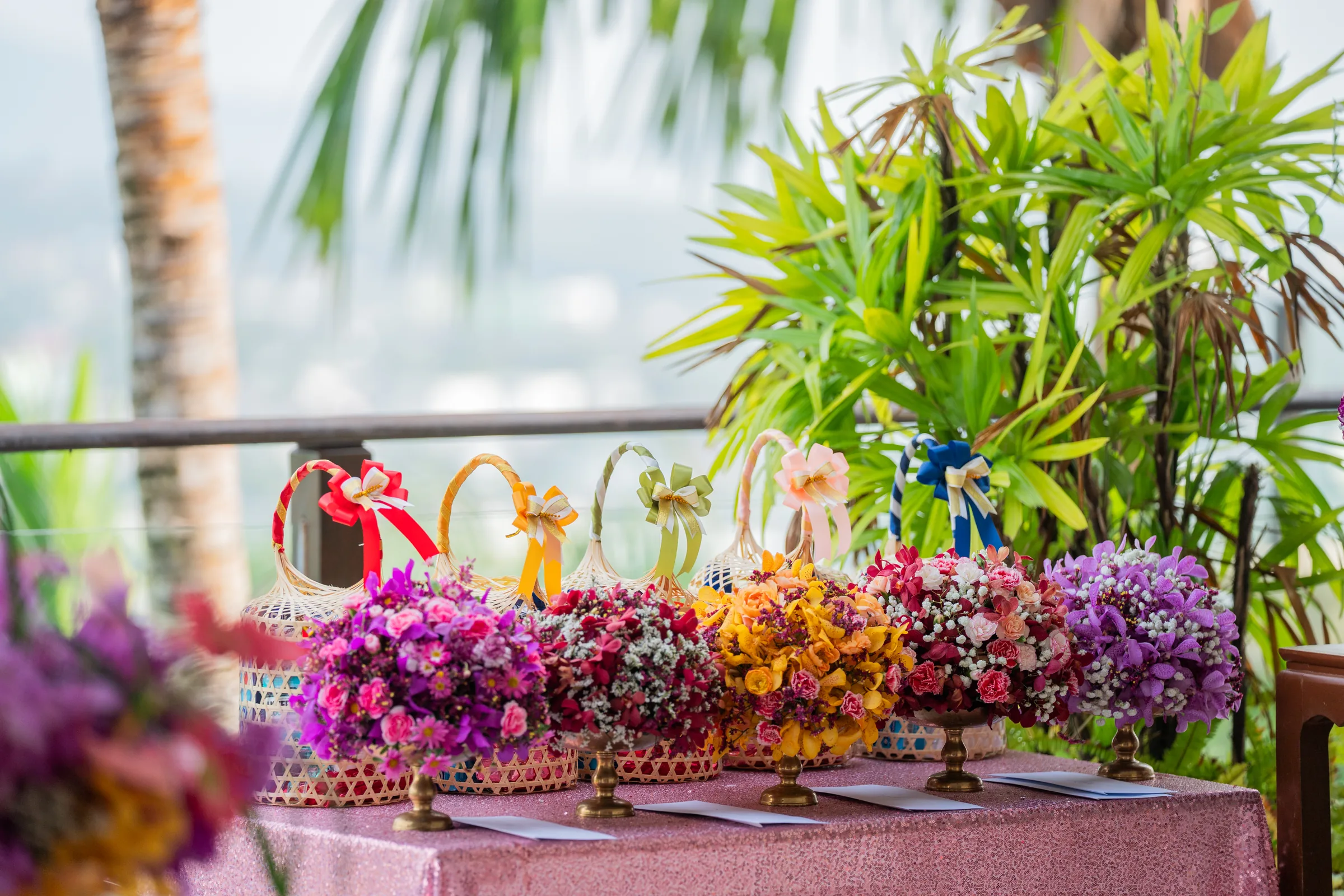 Jazmyne & Jessica — Phuket villa · Thai Monks Blessing, November 2025 — Phuket wedding florals by Supparin