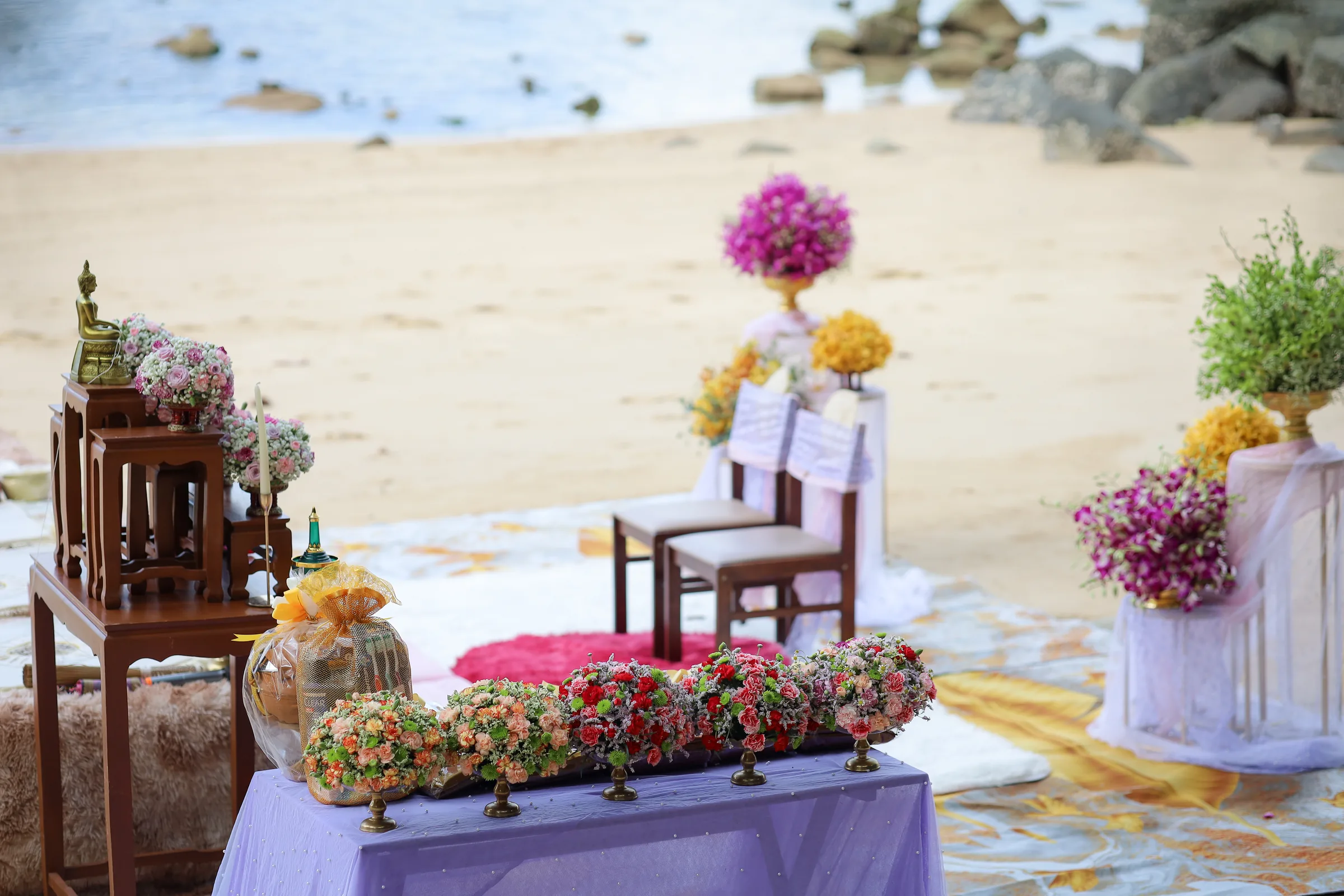 Lorena & Paul — Beach · Thai Monks Blessing & Vow Renewal, October 2025 — Phuket wedding florals by Supparin